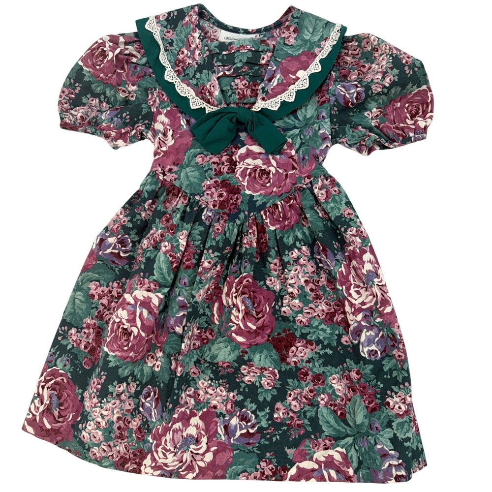 Vintage Bonnie Jean Floral Prairie‎ Dress Girls 6X Cottagecore Lace Collar USA